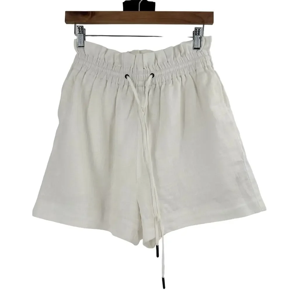 AllSaints Women Paperbag 100% Linen Shorts 6 Preppy Beachy Clean Girl Minimalist